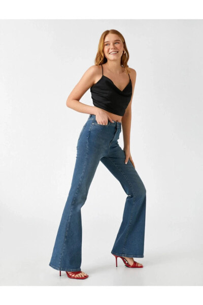 Yüksek Bel Kot Pantolon - Flare Fit Jean
