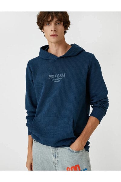 Slogan Işlemeli Sweatshirt Kapşonlu Cep Detaylı