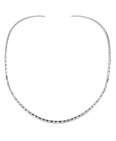 Simple Thin Boho Aged Hammered Choker Slider Collar Contoured Statement Necklace Women Silver Sterling 2MM