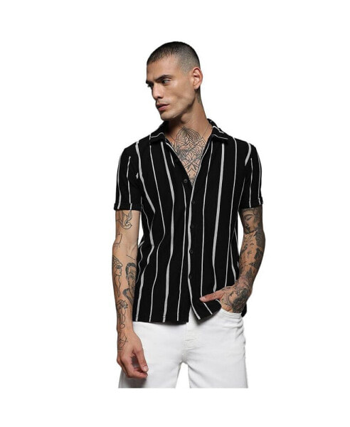 Рубашка мужская полосатая черно-белая Campus Sutra