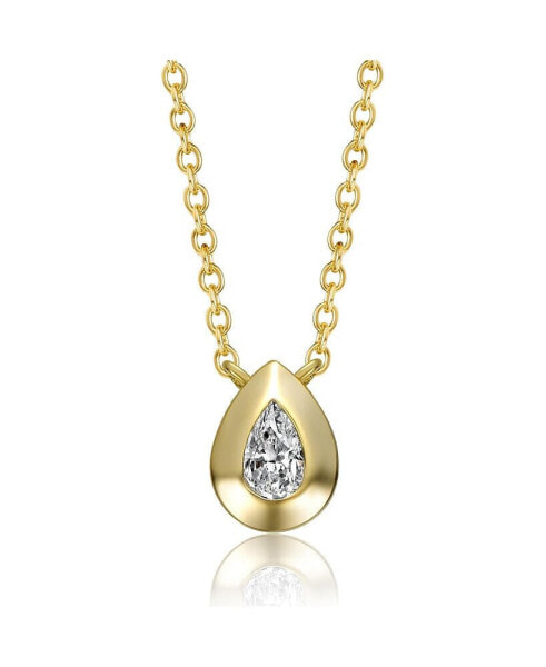 Sterling Silver 14k Gold Plated Raindrop Pear-Shaped Cubic Zirconia Bezel Solitaire Necklace