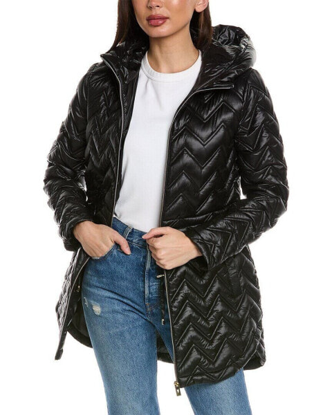 Via Spiga Chevron Quilted Coat Women's S