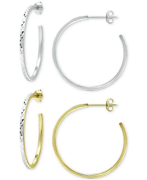 2-Pc. Set Textured Medium Hoop Earrings in Sterling Silver & 18k Gold-Plate, 1-1/4", Created for Macy's