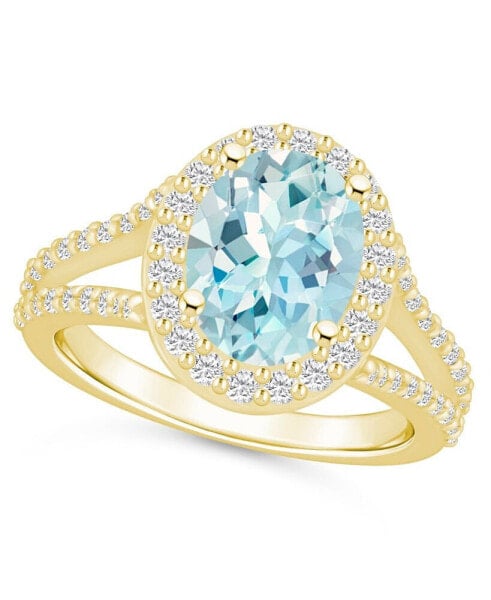 Aquamarine (2-1/2 ct. t.w.) and Diamond (3/4 ct. t.w.) Halo Ring in 14K Yellow Gold