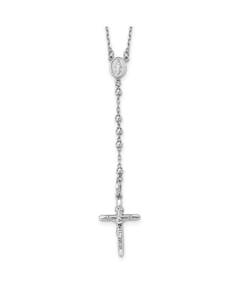 Diamond2Deal 14k White Gold Diamond-cut Beaded Rosary Pendant Necklace 24"