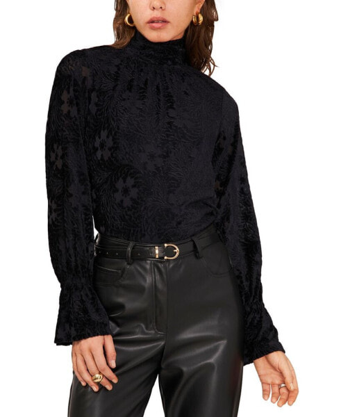 Women's High-Neck Open-Back Long-Sleeve Blouse