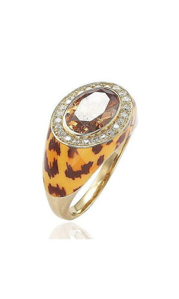 Suzy Levian Sterling Silver Cubic Zirconia Brown Oval-cut Animal Print Ring