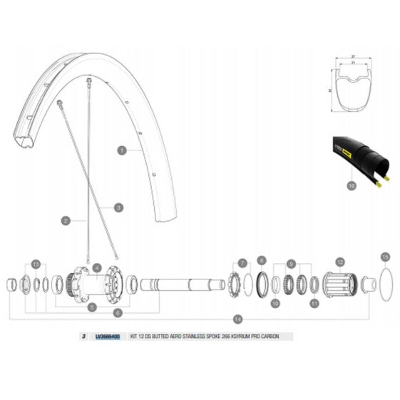 MAVIC Spokes Ksyrium Pro Carbon SL UST Disc Rear Right 12 Units