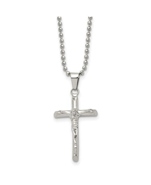 Chisel polished Crucifix Pendant on a Ball Chain Necklace
