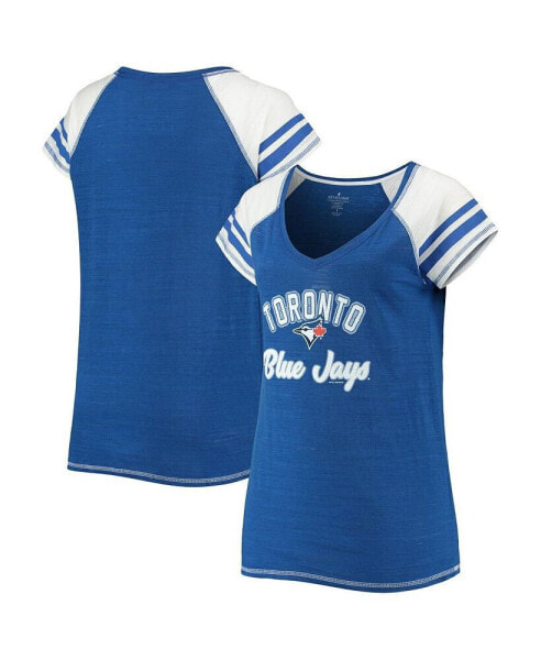 Women's Royal Toronto Blue Jays Curvy Colorblock Tri-Blend Raglan V-Neck T-shirt