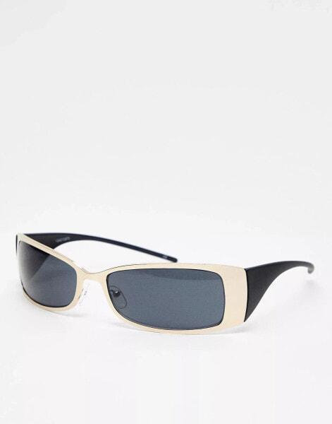 ASOS DESIGN visor sunglasses in gold metal