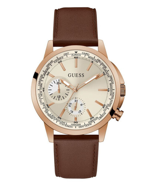 Часы и аксессуары Guess мужские Многофункциональные Коричневые наручные часы из нержавеющей стали 44 мм