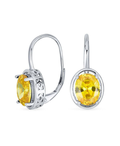 AAA Cubic Zirconia Simulated Canary Yellow Birthstone 3.60 Ct. Oval 9X7MM CZ Sterling Silver Filigree Style Dangle Drop Earrings For Women Lever Back