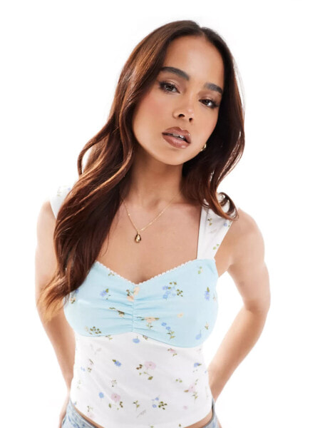 ASOS DESIGN ditsy floral mix print vest with wide straps in blue