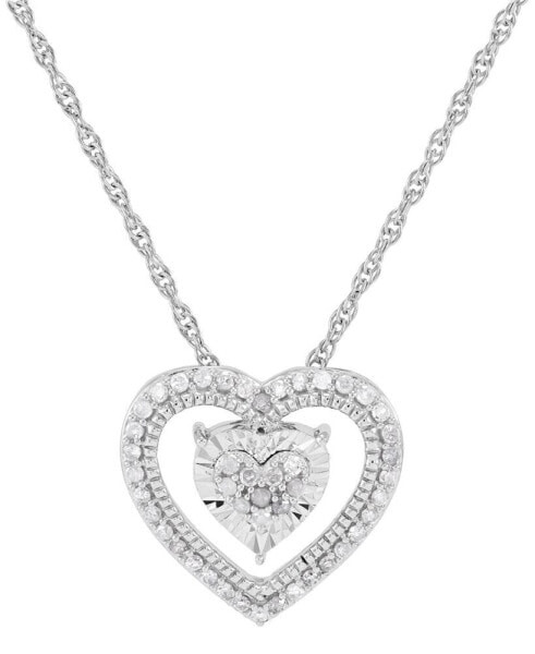 Diamond Double Heart Pendant Necklace (1/4 ct. t.w.) in Sterling Silver, 16"+ 2" extender