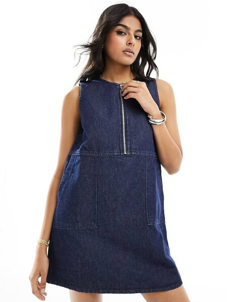 Nobody's Child Homerton denim mini pinny dress in blue