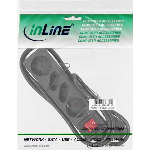 Удлинитель Inline Socket strip - 4-way - 2x CEE7/3 + 2x Euro CEE 7/16 - black - 3m