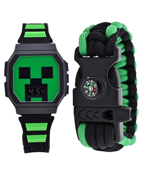 Kids Unisex Minecraft Creeper Green and Black Silicone Watch 36mm Set