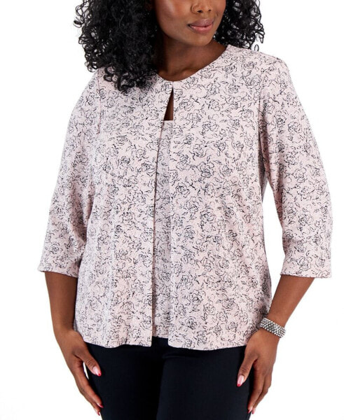 Plus Size Hook-Front Jacket & Tank Top Set