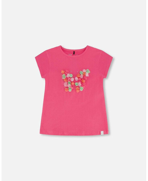 Футболка для малышей Deux par Deux Organic Cotton Top With Print And Applique в розовом цвете