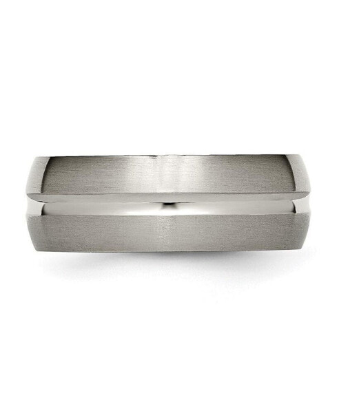 Titanium Brushed and Polished Grooved Wedding Band Ring