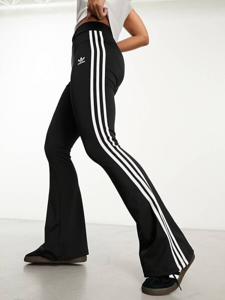 adidas Originals three stripe flared leggings in black