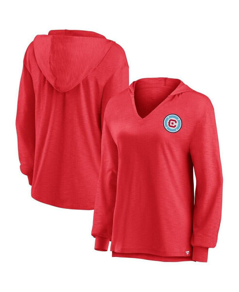 Women's Red Chicago Fire Iconic Slub Lightweight V-Neck Pullover Hoodie