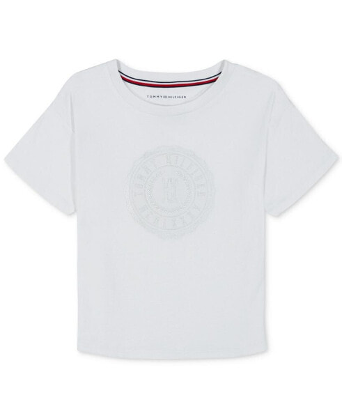 Little Girls Embroidered Crest Short-Sleeve Boxy T-Shirt