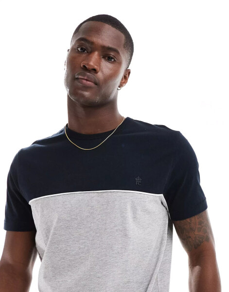 French Connection block piping t-shirt in navy & light grey melange