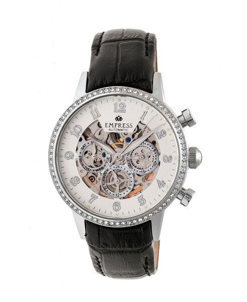 Beatrice Automatic Silver Case, Black Leather Watch 38mm