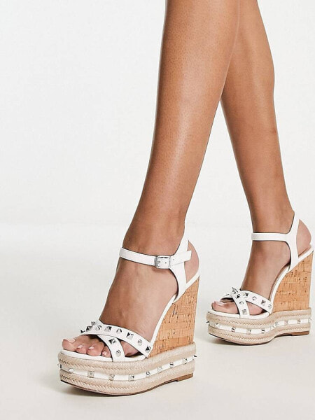 Steve Madden Madalyn studded cork wedges in white