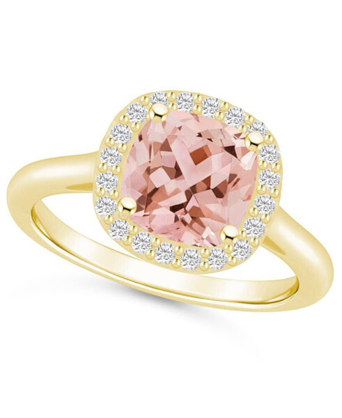 Morganite (2 ct. t.w.) and Diamond (1/4 ct. t.w.) Halo Ring in 14K Yellow Gold