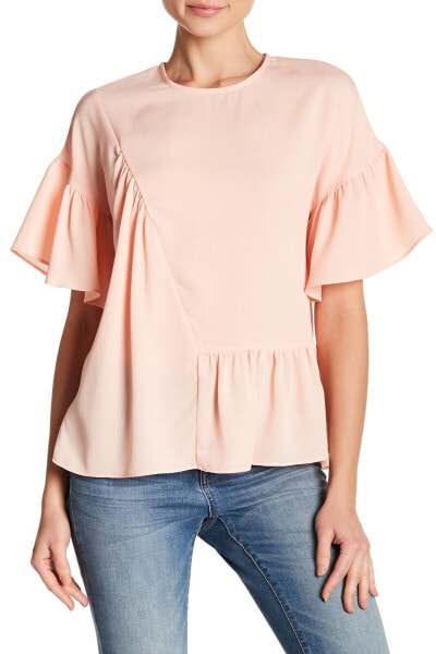 Ro & De Short Bell Sleeve Asymmetric Ruffle (Baby Rose)Top Size S 150552