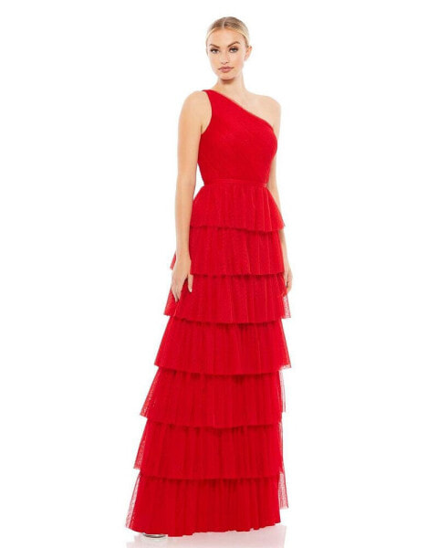 Women's Ieena One Shoulder Layered Tiered Tulle Gown