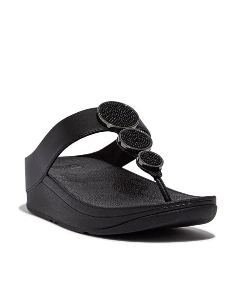 Women's Halo Bead-Circle Leather Toe-Post Sandals