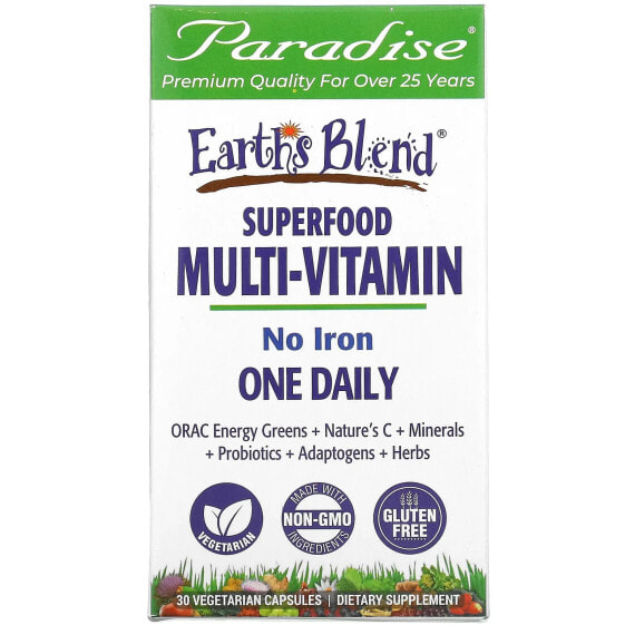 Витаминный комплекс Paradise Herbs Earth's Blend, One Daily Superfood Multi-Vitamin, без железа, 60 вегетарианских капсул