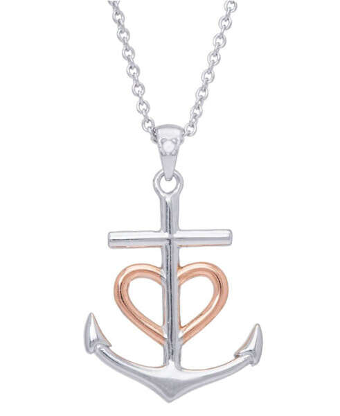 Macy's diamond Accent Heart Anchor Pendant 18" Necklace in Silver Plate