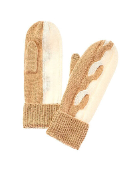 Hannah Rose Bi-Color Cable Cashmere Mittens Women's Brown