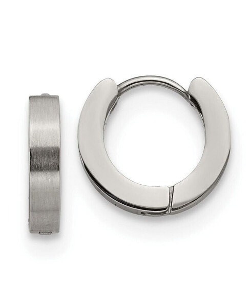 Stainless Steel Brushed and Polished Hinged Hoop Earrings