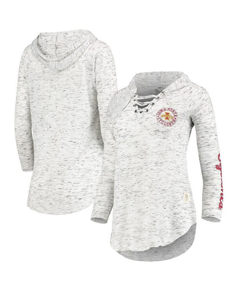 Women's Gray Iowa State Cyclones Space Dye Lace-Up V-Neck Long Sleeve T-shirt
