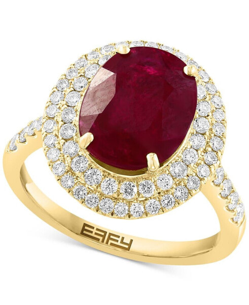 EFFY® Ruby (4 ct. t.w.) & Diamond (5/8 ct. t.w.) Oval Double Halo Ring in 14k Gold