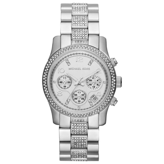 Michael Kors Runway Analog Quartz Silver Stainless Crystal Glitz Chronograph ...