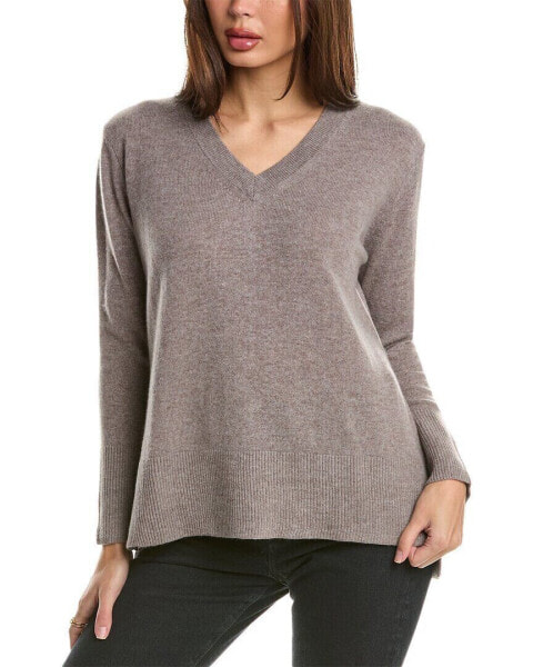 Forte Cashmere High-Low Seamed V-Neck Cashmere Sweater Women's