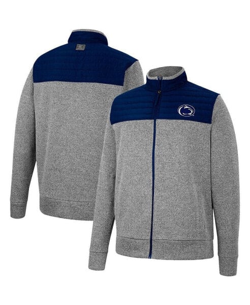 Men's Gray, Navy Penn State Nittany Lions Putter Herringbone Full-Zip Jacket