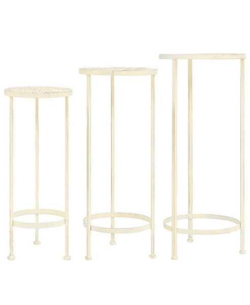 Plant Stand Set 3 Pieces Vintage Style Metal Antique White