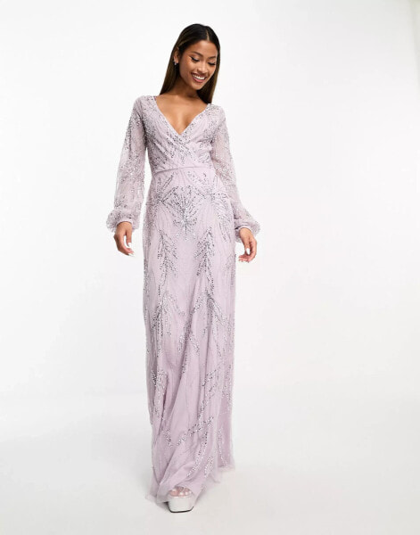 Beauut Bridesmaid embellished wrap front maxi dress in lilac