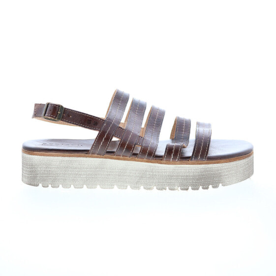 Bed Stu Ensley F395014 Womens Brown Leather Slip On Platform Sandals Shoes