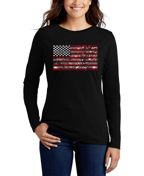 Women's Fireworks American Flag Long Sleeve T-shirt
