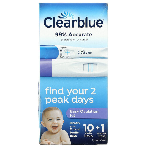 Диагностический тест Clearblue Easy Ovulation Kit, 10 тестов на овуляцию + 1 тест на беременность