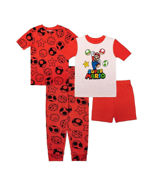Big Boys Mario Cotton 4 Piece Pajama Set